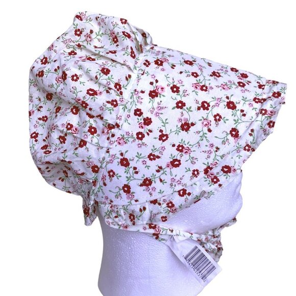Pioneer Bonnet Old Fashioned Prairie White Red Floral Modest Farmhouse Medium - Picture 1 of 12